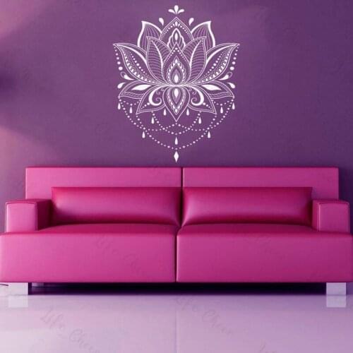 Lotus Mandala Flower Decorative Wall Sticker Bohemian Style Removable Mural Wallpaper Yoga Buddhism Meditation Window Sticker
