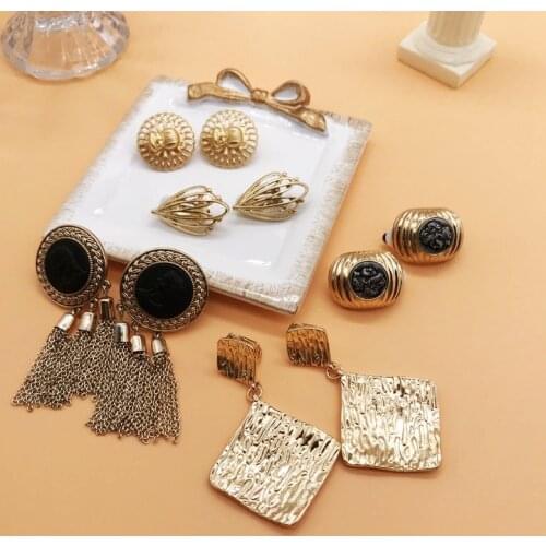 Punk Styles Metal Geometry Hammered Clip Earring Tassel Chain Pretty