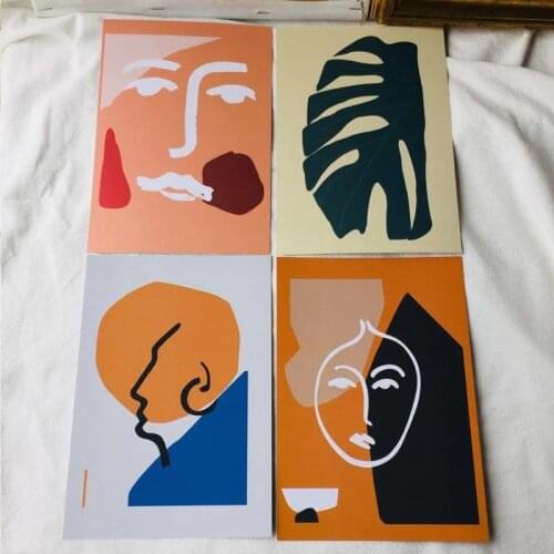 Ins Color Retro Abstract Decorative Card Diy Combination Mini Poster Cardstock Wall Sticker Postcards 4 Sheets Double Sided