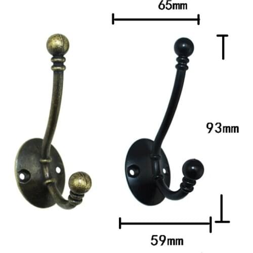 Wall Hooks,Clothes Hat Bathroom Apartments Hook With 2 Holes,Zinc Alloy,Bronze Tone/Black