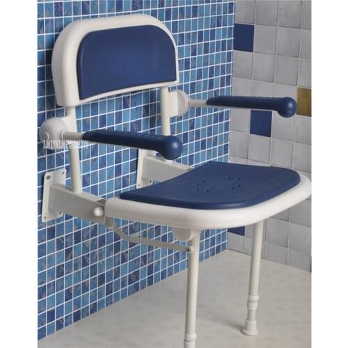 Wall Mounted Bath Stool Aluminum Bathroom Wall Foldable Bench 6-Gear Speed Adjustment Folding Shower Chair Shower Folding Seat