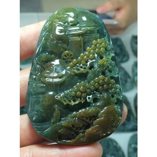 Natural Myanmar jade A HandCarved landscape green jade pendant jade necklace pendants jewelry jade necklaces woman