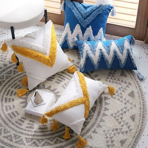 Free Shipping 45*45cm Morocco Boho Tufted Nordic Style Waist Pillow Case Cushion Cover No Core XA309