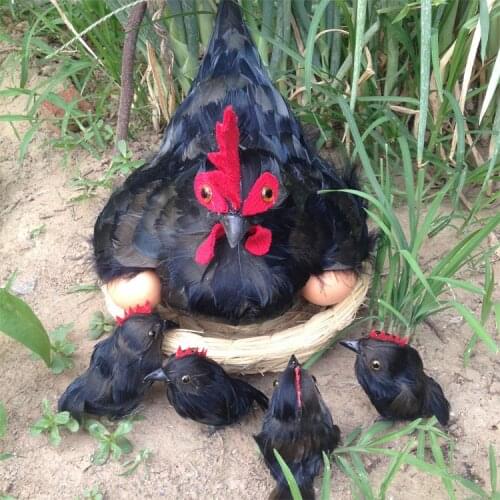 Newsimulation one black big hen and 4 pieces small black chicken model toy foam&furs chicken gift about 30cm&12cm 0703