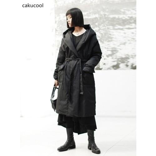Cakucool New Winter Coat Women Slim Femme Clothing Wide-waisted Hodded Collar Full Sleeve Solid Long thick Women Parkas Fashion