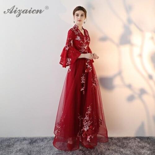 Summer New Lace Embroidery Cheongsam Red Modern Orientale Party Vintage Gown Qi Pao Women Chinese Evening Dress Qipao Promotion