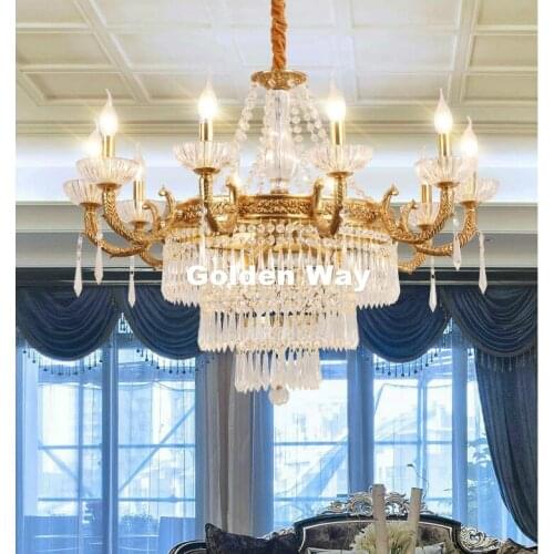 New Arrival European Bronze Chandelier D70cm Brass Crystal Chandelier Lamp Crystal Lustre Light Fixture Villa Cristal Lighting