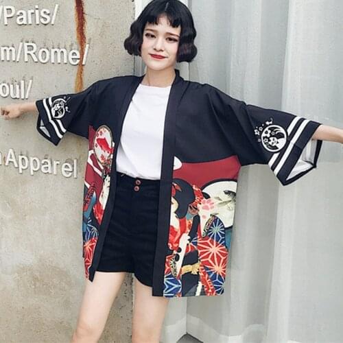 New female Kimono cardigan shirt harajuku kawaii style Kimonos woman 2019 blouse obi haori Japanese streetwear