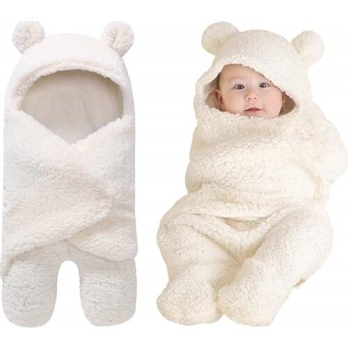 Cute Newborn Cotton Plush Hooded Blanket Warm Soft Swaddle Sleeping Bag Stroller Wrap Clothes Swaddling