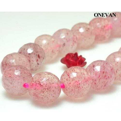 ONEVAN Natural Strawberry Quartz Crystal Faceted Round Beads 8mm Stone Bracelet Necklace Jewelry Making Diy Accessories Design