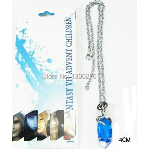 Cartoon Movie TV wholesale 5PCS A LOT Anime Final Fantasy Yuna necklace blue crystal cosplay