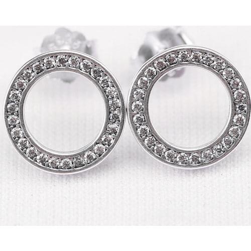 Original Sparkling Circular Forever Crystal Stud Earrings For Women 925 Sterling Silver Earring Wedding Gift Jewelry