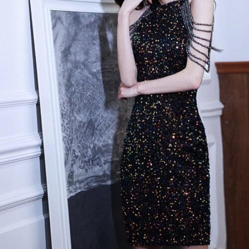 Sequins Tassel O-Neck Dress Women Off Shoulder Bodycon Black Gold Sexy Party Dress Long Maxi Dresses Vestidos Verano Sundress