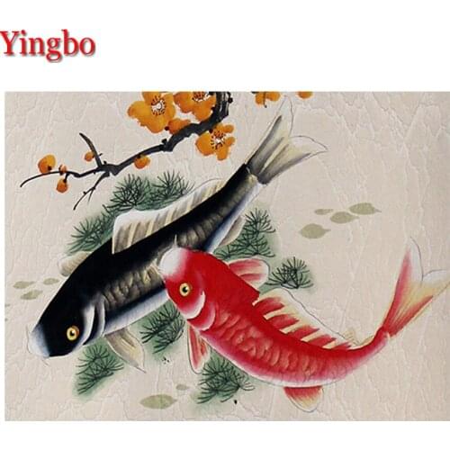 Full Square DIY Diamond Painting Koi Fish Chinese calligraphy Painting Diamond Mosaic Embroidery Picture of Rhinestones Decor