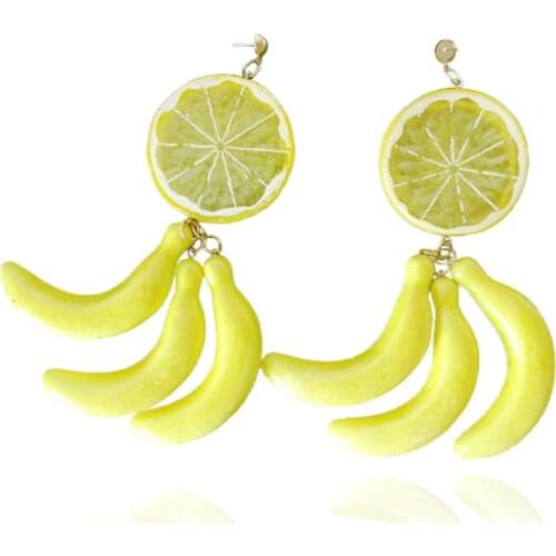 Popular Lovely lemon slices banana fruit big earrings For Women Nightclub DJ bar photography Fashion Long Hiphop Earring E18016