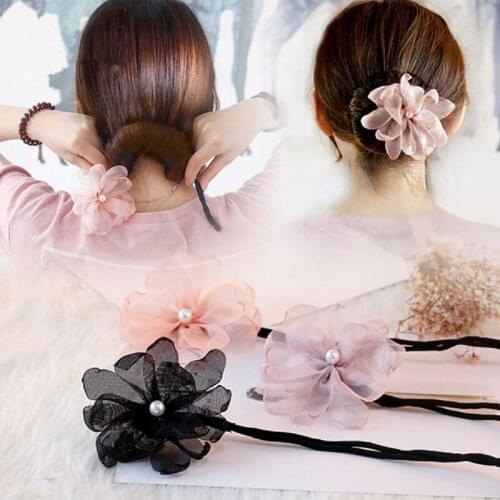 DIY Woman Flower Pearl Donuts Twist Headband Magic Hair Bun Maker Hairstyle Tool Elasticity Hair Rope Tie Fashion Stipe