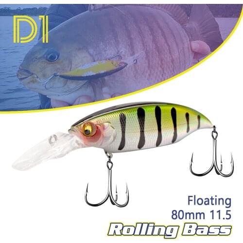 D1 2020 Floating Fishing Lure 80mm 11.5g DIVE ELBO 80F Crank Minnow Fishing tackle Long Lip Hard Bait Wobbler For Bass Tuna Pike