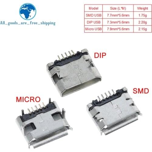 10pcs Micro USB 5pin no side Ox horn female usb socket Flat mouth four legs socket mini usb connector