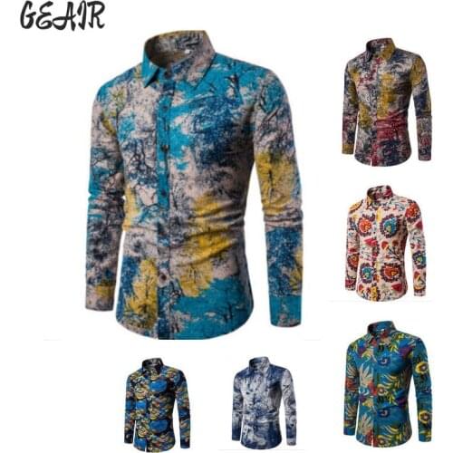 Hot Sale Floral Mens Casual Large Size Long-Sleeve Button Up Shirt Fashion Multicolor Slim Blusas De Fiesta Mens Dress Shirts