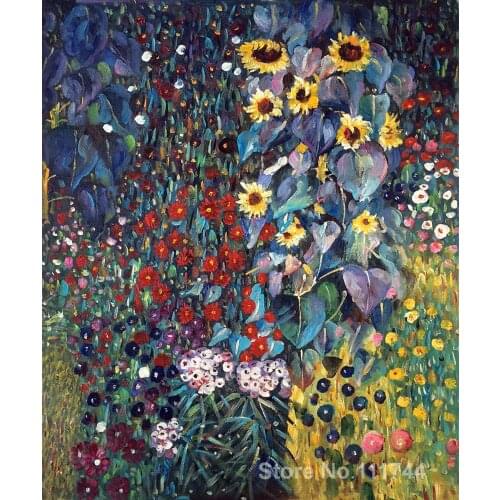 Modern wall art Farm Garden with Sunflowers by Gustav Klimt paintings reproduction High Quality Hand painted