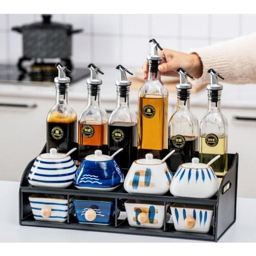 Modern Nordic Spice Jar Salt Sugar Organizer Oil Spray Bottle Spice Jar Storage Box Set Rangement Cuisine Kitchen Supplies DF50T