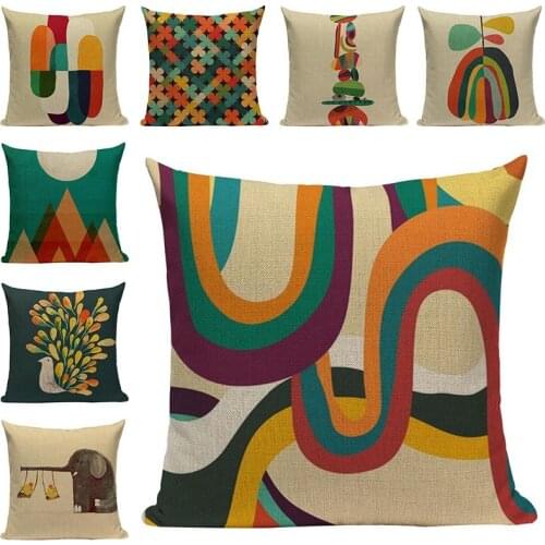 Sunrise Creative Cartoon Pattern Cushion Covers Animals Cotton Linen Art Pillowscases Decorative Chair Cushion Sofa Home Decor