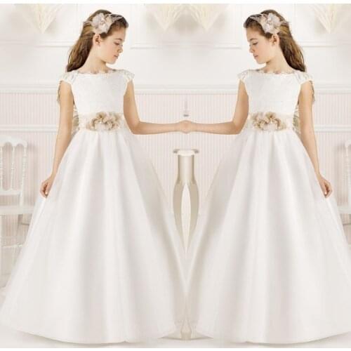 Formal Gown Kids Flower Girl Dresses for Wedding and Party Sleeveless Floor-Length Cap Sleeves Satin First Communion for Girls