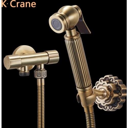 WC Toilet Bidet Bathroom Retro Copper Spray Washer Hot Cold Mixer Wall Mount Faucet Sprayer Health Anal Butt Ass Cleaner Taps