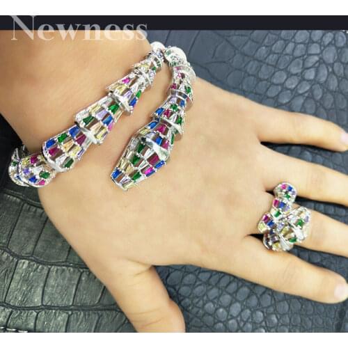 Newness trendy Geometricwer Charm Bracelet Bangle Ring Set For Women Accessories Cubic Zirconia Earrings Jewelry Sets moda