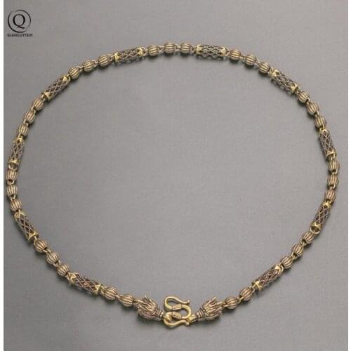 60CM Vintage Brass Pumpkin Beads Brass Mesh Beads Chains Necklace Dragon Head Ornaments Copper Charm Necklaces Fashion Jewelry