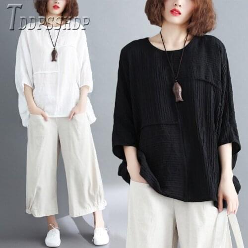 2020 Korean Summer Plus Size Women Blouse Solid Color Round Neck Female Blouses
