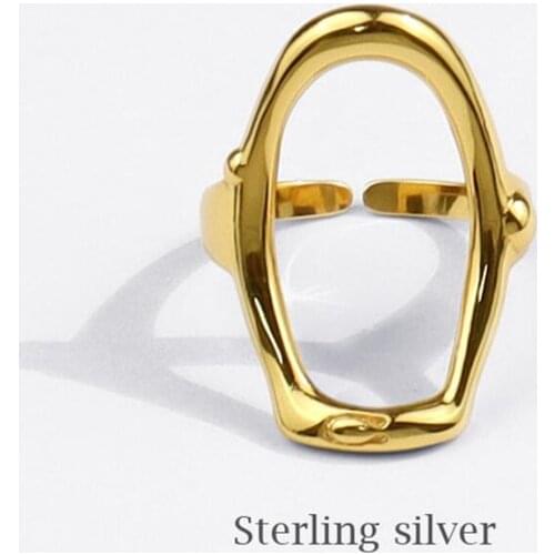 Sole Memory Geometric Irregular Ellipse Hollow 925 Sterling Silver Female Resizable Opening Rings SRI797