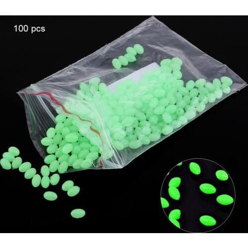 100pcs 3.4*5mm Plastic Portable Oval Night Luminous Fishing Beads Sea Fishing Lure Floating Float Tackles Accessories