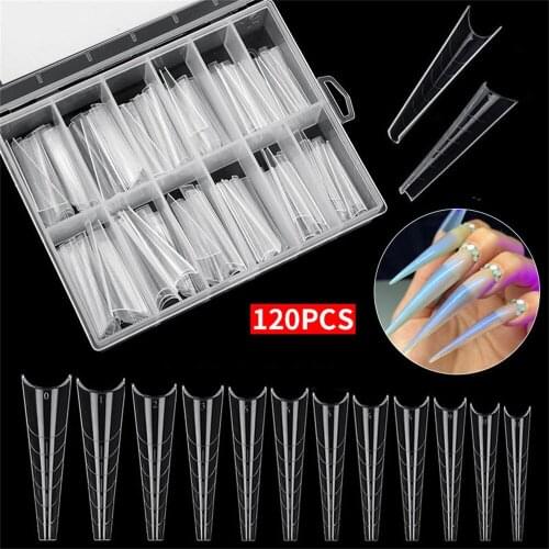 120pcs Almond Dual Nail Form False Nail Tips Poly Extension Gel System Uv Acrylic Diy Nail Decoration Nail Art Mold For Manicure