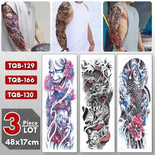 3 pcs/lot Large Arm Sleeve Tattoo Japanese Dragon Waterproof Temporary Tatto Sticker Carp Body Art Full Fake Tatoo Women Men