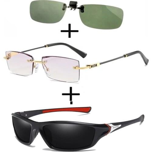 3Pcs!!! Comfortable Wooden Squared Frame Reading Glasses for Men Women + Polarized Sunglasses Sports Driving + Sunglasses Clip