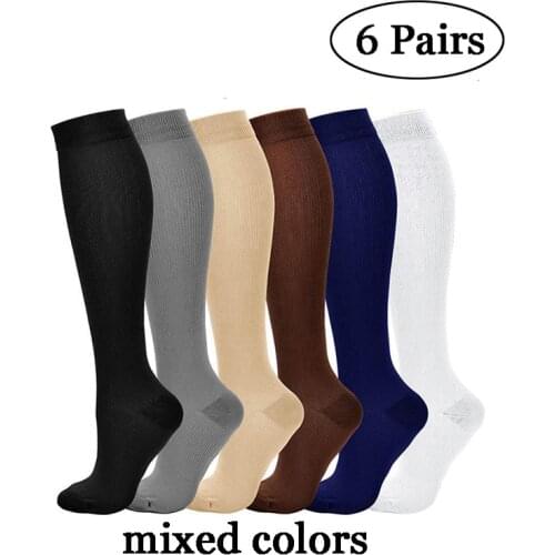 6 Pairs/lot White Black Gray Compression Stockings Compress Pressure Leg Socks Unisex 15-20 Mmhg Run Nylon Men Women Sport HUAYA