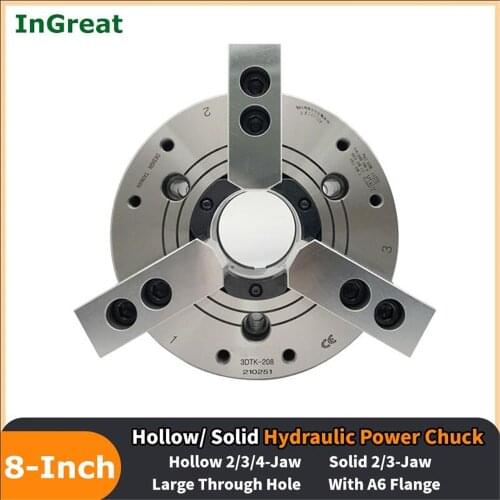 8 Inch 8" Hydraulic Chuck Three 3 Jaw Hollow Hydraulic Chuck & Back Plate for CNC Lathe Boring Cutting Tool Holder Hole Oil CE