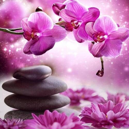 5D DIY Diamond Embroidery Pink flower and Stone Handmade Diamond Painting Embroidery Mosaic Cross Embroidery Home Decor Gifts