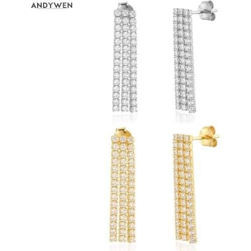 ANDYWEN 925 Sterling Silver Zircon CZ Three Line Drop Earring Piercing Pendiente 2020 Rock Punk Jewelry Crystal CZ Jewels