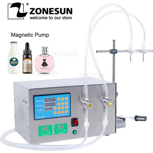 ZONESUN Bottle Liquid Filing Machine Double Head Magnetic Pump Beverage Perfume Water Juice Essential Oil Electric Digital
