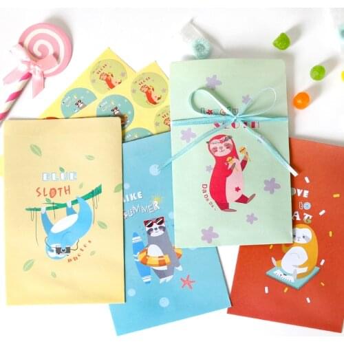 12sets Cute Sloth Theme Paper Gift Bag Favor Bag Candy Dessert Packing Wrapping Bag Childrens Birthday Party Animal Series