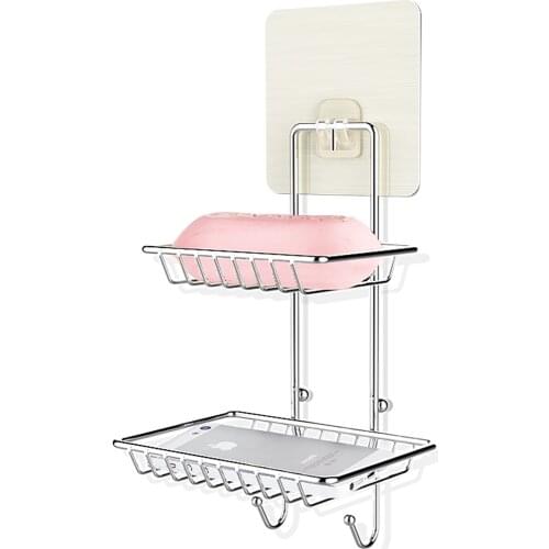 Double-layer Sucker 1 Pc Punch-free Soap Box Bathroom Drain Soap Holder Bathroom Wall Hanging Rack PF91612