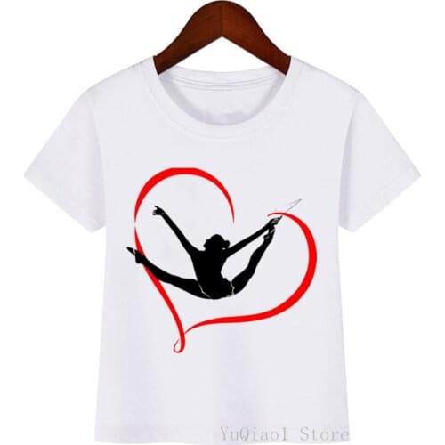 Watercolor Gymnast Ballerina Print Children GYM Gymnastics White T-Shirt Girls Dance Training Clothes Customized Top Kids Tshirt