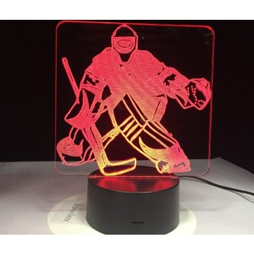 Ice Hockey Player Sport 3D Lamp 7 Colorful LED Night Light USB Bedroom Sleep Lighting Gifts for Kids Canadians Decoration 3D1069