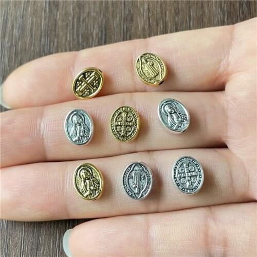 JunKang 20pcs Oval st. Benedict medal Hole beads Saint exorcism silver and gold DIY bracelet necklace accessories
