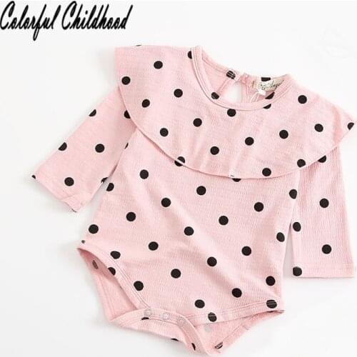 Spring Autumn New Newborn Baby Girls long-sleeved Romper Dot Doll Collar Cotton Jumpsuit Infant Toddler Clothes 3-24m