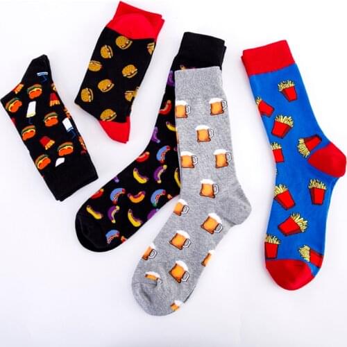 Beer Socks Cool French Fries Drinks Gourmet Creativity Pattern Happy Crew Burger Street Skate Cotton Short Funny Women Men Socks