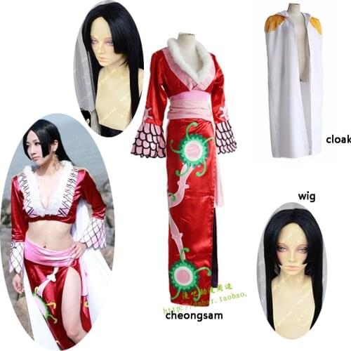 5PCS One Piece Boa Hancock cosplay costume Boa Hancock One Piece cosplay costume Halloween costumes for women adult Top + skirt + belt+jacket + wig free delivery
