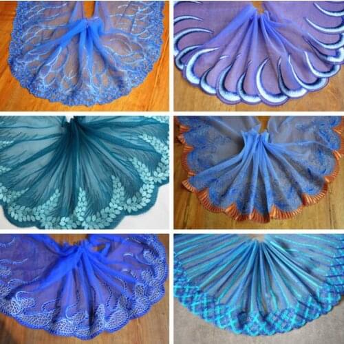 1 Meters Beautiful Royal Blue Series 20cm Width Exquisite Handmade DIY Embroidery Fabric Flower Lace Trim Decoration